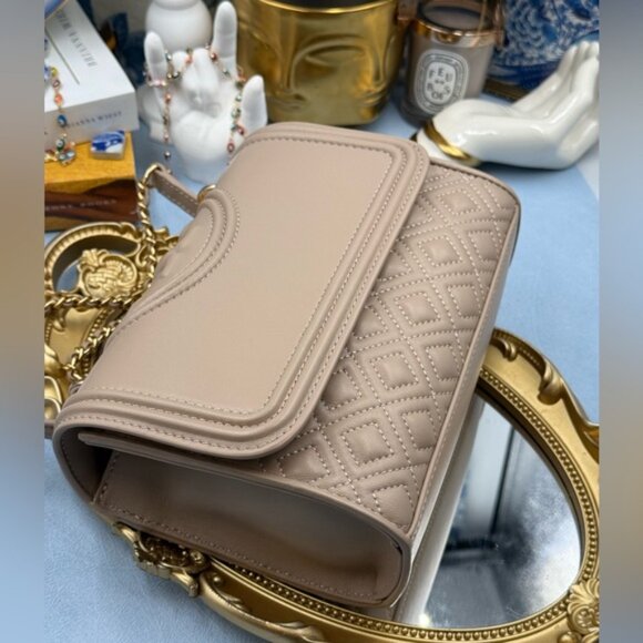 🆕 TORY BURCH 🧿 NWOT Fleming Small Convertible Shoulder Bag, Beige In Bedrock - Picture 13 of 14